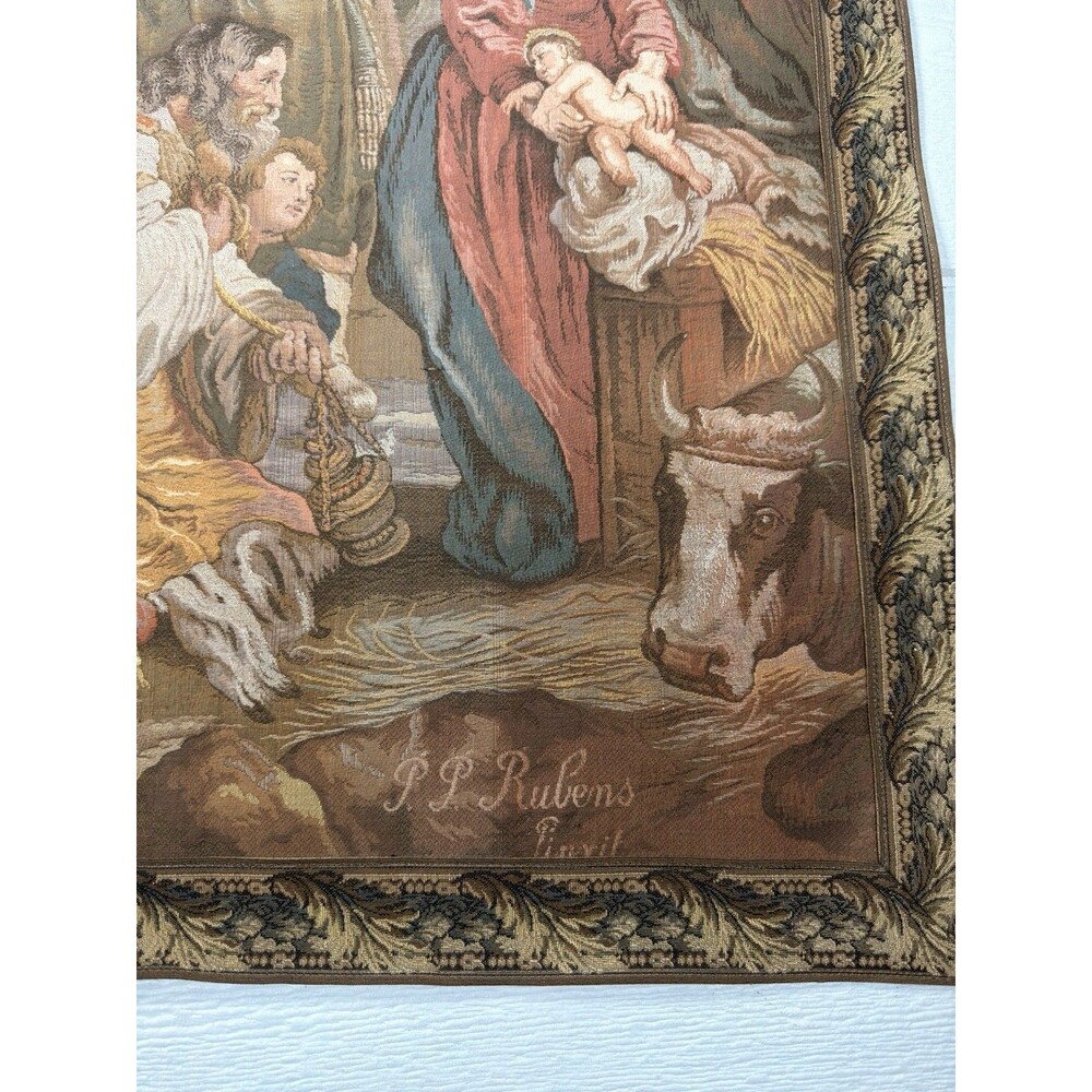 VTG PP Rubens Adoration of the Magi Belgian Jacquard Woven Wall Tapestry 43"x29" - Picture 2 of 16